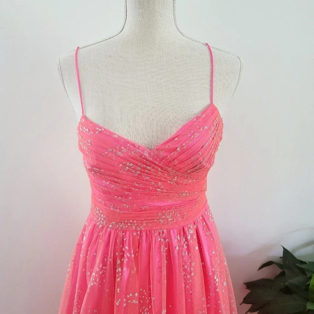 Hailey Logan Adrianna Papell Hot Pink Barbie Sleeveless Glittter Gown Dress 5/6 - Picture 2 of 16